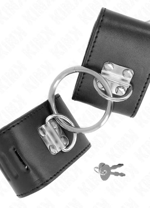 KINK - FESTE HANDGELENKFESSELN MIT RING UND VORHÄNGESCHLOSS VERSCHLUSS SCHWARZ VERSTELLBAR 16-23 CM X 5,5 CM