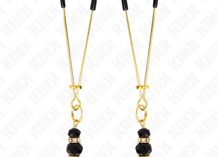 KINK - GOLDENE DÜNNE NIPPELKLEMMEN MIT 3 SCHWARZEN GLASPERLEN 7 CM