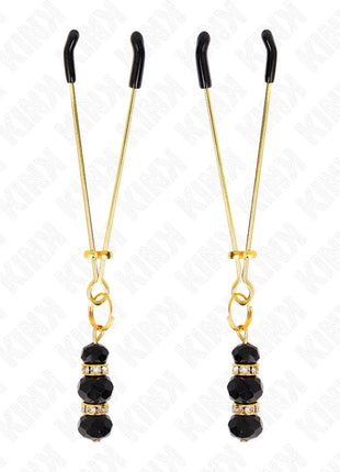 KINK - GOLDENE DÜNNE NIPPELKLEMMEN MIT 3 SCHWARZEN GLASPERLEN 7 CM