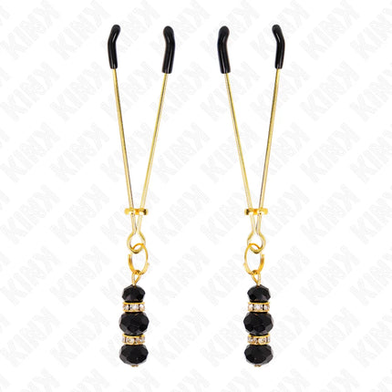 KINK - GOLDENE DÜNNE NIPPELKLEMMEN MIT 3 SCHWARZEN GLASPERLEN 7 CM