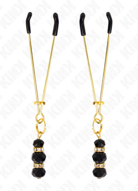 KINK - GOLDENE DÜNNE NIPPELKLEMMEN MIT 3 SCHWARZEN GLASPERLEN 7 CM