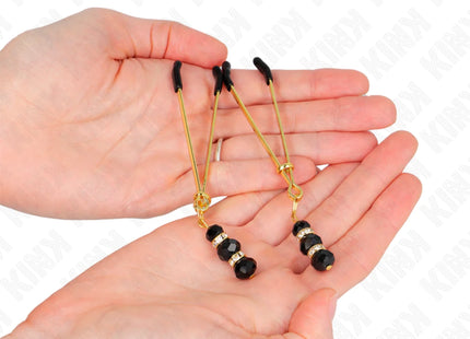 KINK - GOLDENE DÜNNE NIPPELKLEMMEN MIT 3 SCHWARZEN GLASPERLEN 7 CM