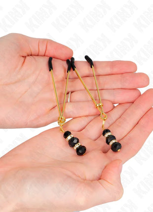 KINK - GOLDENE DÜNNE NIPPELKLEMMEN MIT 3 SCHWARZEN GLASPERLEN 7 CM