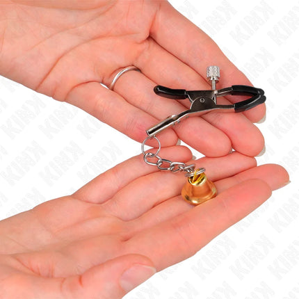 KINK - GOLDENE NIPPELKLEMMEN MIT GLOCKENANHÄNGER 6 CM