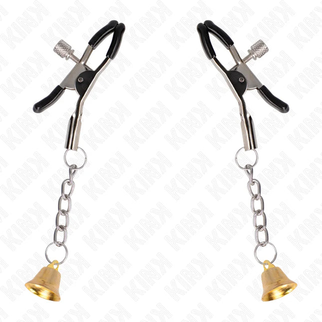 KINK - GOLDENE NIPPELKLEMMEN MIT GLOCKENANHÄNGER 6 CM