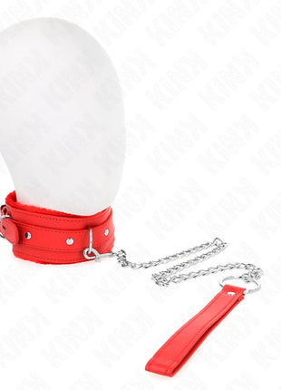 KINK - HALSBAND MIT LEINE 65 CM MIT EINSCHRÄNKUNGEN ROT 36-42 CM X 5,5 CM