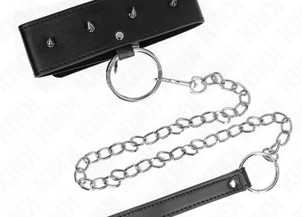 KINK - HALSKETTE 65 CM MIT LEINE MIT SILBERNEN NIETEN MODELL 2 VERSTELLBAR 36-43 CM X 5 CM