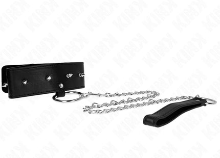 KINK - HALSKETTE 65 CM MIT LEINE MIT SILBERNEN NIETEN MODELL 2 VERSTELLBAR 36-43 CM X 5 CM