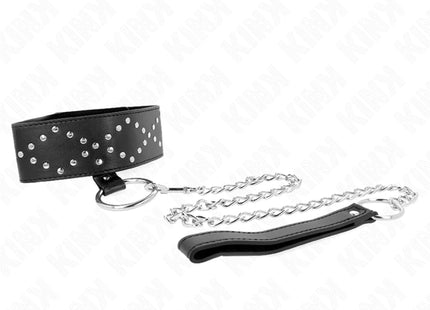 KINK - HALSKETTE 65 CM MIT LEINE MIT SILBERNEN NIETEN MODELL 3 VERSTELLBAR 36-43 CM X 5 CM