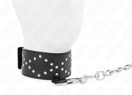KINK - HALSKETTE 65 CM MIT LEINE MIT SILBERNEN NIETEN MODELL 3 VERSTELLBAR 36-43 CM X 5 CM