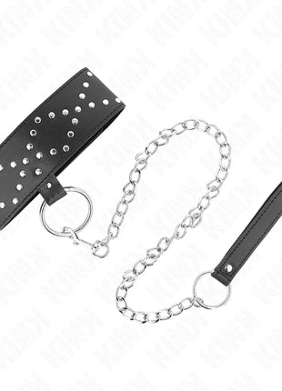 KINK - HALSKETTE 65 CM MIT LEINE MIT SILBERNEN NIETEN MODELL 3 VERSTELLBAR 36-43 CM X 5 CM