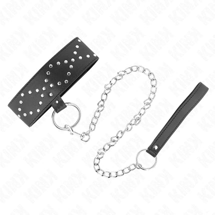 KINK - HALSKETTE 65 CM MIT LEINE MIT SILBERNEN NIETEN MODELL 3 VERSTELLBAR 36-43 CM X 5 CM