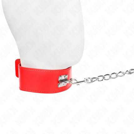 KINK - HALSKETTE MIT GÜRTEL 65 CM MIT BREITEM ROTEN BAND VERSTELLBAR 33,5-41 CM X 5 CM