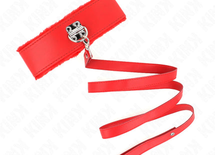 KINK - HALSKETTE MIT LEINE 116 CM MIT SILBERNEN NIETEN MODELL 4 ROT VERSTELLBAR 40-48 CM X 6 CM