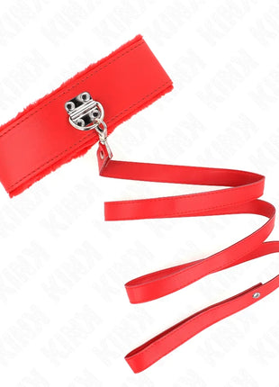 KINK - HALSKETTE MIT LEINE 116 CM MIT SILBERNEN NIETEN MODELL 4 ROT VERSTELLBAR 40-48 CM X 6 CM