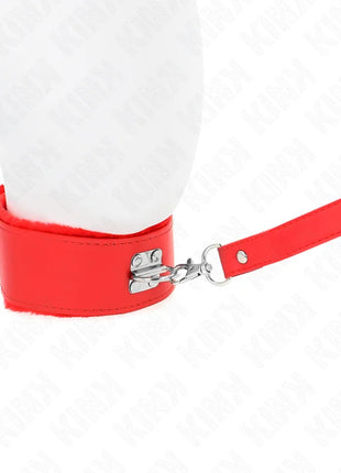 KINK - HALSKETTE MIT LEINE 116 CM MIT SILBERNEN NIETEN MODELL 4 ROT VERSTELLBAR 40-48 CM X 6 CM