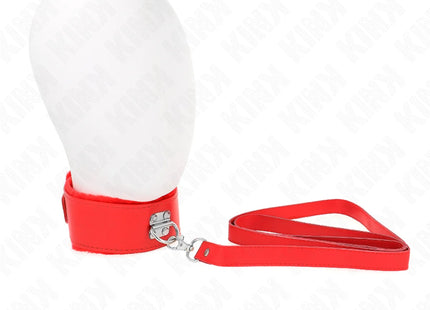 KINK - HALSKETTE MIT LEINE 116 CM MIT SILBERNEN NIETEN MODELL 4 ROT VERSTELLBAR 40-48 CM X 6 CM