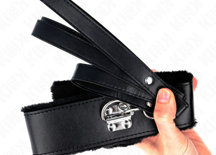 KINK - HALSKETTE MIT LEINE 116 CM MIT SILBERNEN NIETEN MODELL 4 SCHWARZ VERSTELLBAR 40-48 CM X 6 CM