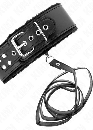 KINK - HALSKETTE MIT LEINE 116 CM MIT SILBERNEN NIETEN MODELL 4 SCHWARZ VERSTELLBAR 40-48 CM X 6 CM