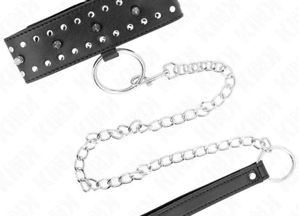 KINK - HALSKETTE MIT LEINE 65 CM MIT SILBERNEN NIETEN MODELL 1 VERSTELLBAR 36-43 CM X 5 CM