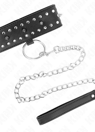 KINK - HALSKETTE MIT LEINE 65 CM MIT SILBERNEN NIETEN MODELL 1 VERSTELLBAR 36-43 CM X 5 CM
