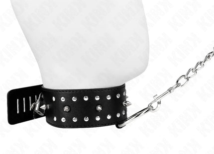 KINK - HALSKETTE MIT LEINE 65 CM MIT SILBERNEN NIETEN MODELL 1 VERSTELLBAR 36-43 CM X 5 CM