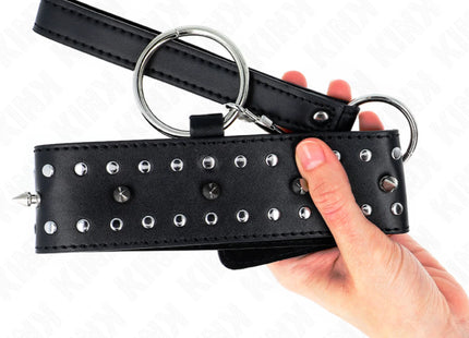 KINK - HALSKETTE MIT LEINE 65 CM MIT SILBERNEN NIETEN MODELL 1 VERSTELLBAR 36-43 CM X 5 CM