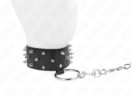KINK - HALSKETTE MIT LEINE 65 CM MIT SILBERNEN NIETEN MODELL 5 VERSTELLBAR 36-43 CM X 5 CM
