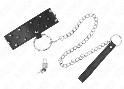 KINK - HALSKETTE MIT LEINE 65 CM MIT SILBERNEN NIETEN MODELL 5 VERSTELLBAR 36-43 CM X 5 CM