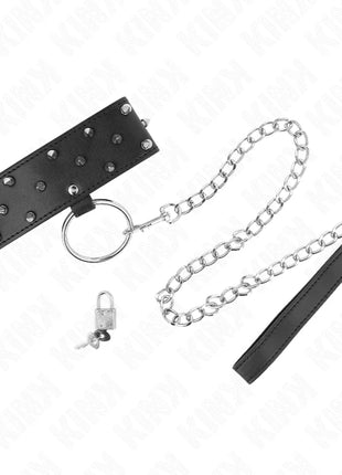 KINK - HALSKETTE MIT LEINE 65 CM MIT SILBERNEN NIETEN MODELL 5 VERSTELLBAR 36-43 CM X 5 CM