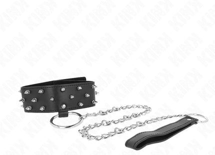 KINK - HALSKETTE MIT LEINE 65 CM MIT SILBERNEN NIETEN MODELL 5 VERSTELLBAR 36-43 CM X 5 CM