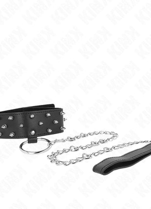 KINK - HALSKETTE MIT LEINE 65 CM MIT SILBERNEN NIETEN MODELL 5 VERSTELLBAR 36-43 CM X 5 CM