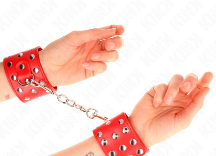 KINK - HANDGELENKFESSELN MIT DRUCKVERSCHLUSS VOLLER NIETEN ROT VERSTELLBAR 19-24 CM X 5,5 CM