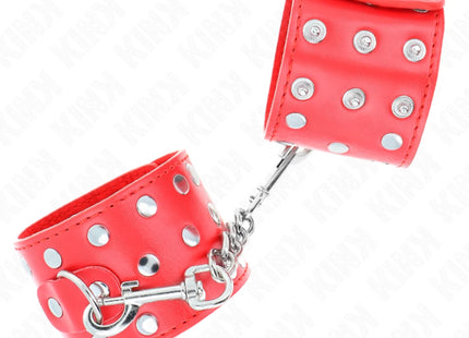 KINK - HANDGELENKFESSELN MIT DRUCKVERSCHLUSS VOLLER NIETEN ROT VERSTELLBAR 19-24 CM X 5,5 CM