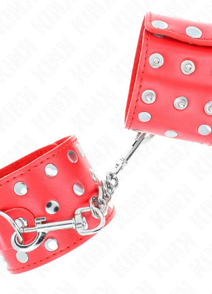 KINK - HANDGELENKFESSELN MIT DRUCKVERSCHLUSS VOLLER NIETEN ROT VERSTELLBAR 19-24 CM X 5,5 CM