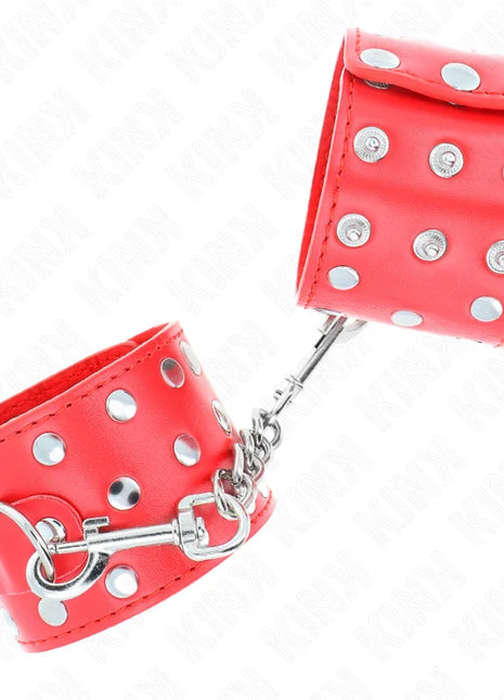 KINK - HANDGELENKFESSELN MIT DRUCKVERSCHLUSS VOLLER NIETEN ROT VERSTELLBAR 19-24 CM X 5,5 CM