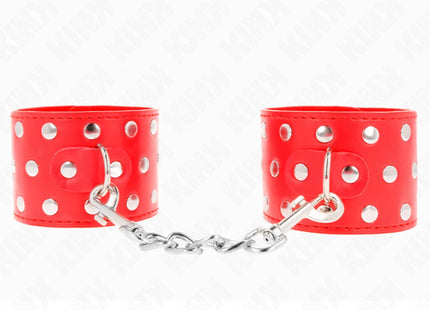 KINK - HANDGELENKFESSELN MIT DRUCKVERSCHLUSS VOLLER NIETEN ROT VERSTELLBAR 19-24 CM X 5,5 CM