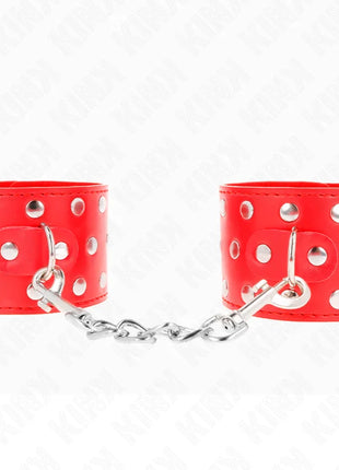 KINK - HANDGELENKFESSELN MIT DRUCKVERSCHLUSS VOLLER NIETEN ROT VERSTELLBAR 19-24 CM X 5,5 CM