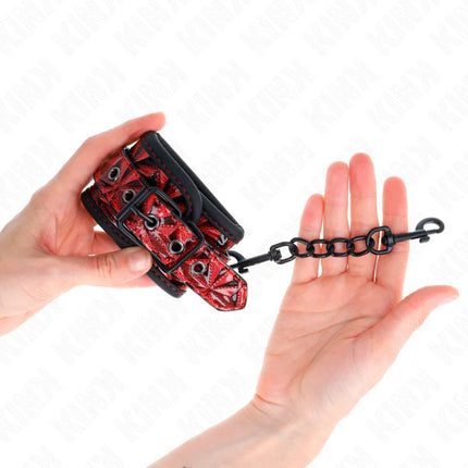 KINK - HANDGELENKFESSELN MIT RAUTENMUSTER DUNKELROT VERSTELLBAR 17-26 CM X 5,5 CM