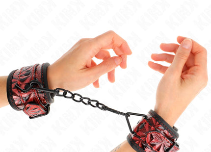 KINK - HANDGELENKFESSELN MIT RAUTENMUSTER DUNKELROT VERSTELLBAR 17-26 CM X 5,5 CM