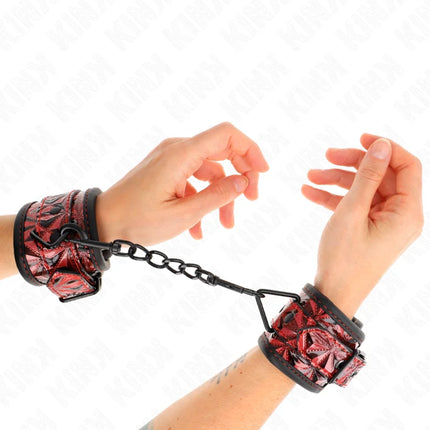 KINK - HANDGELENKFESSELN MIT RAUTENMUSTER DUNKELROT VERSTELLBAR 17-26 CM X 5,5 CM
