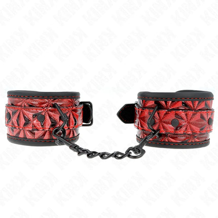 KINK - HANDGELENKFESSELN MIT RAUTENMUSTER DUNKELROT VERSTELLBAR 17-26 CM X 5,5 CM