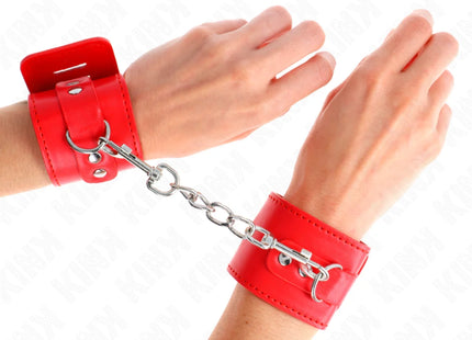 KINK - HANDGELENKFESSELN MIT VORHÄNGESCHLOSS VERSCHLUSS ROT VERSTELLBAR 16-23 CM X 5,5 CM