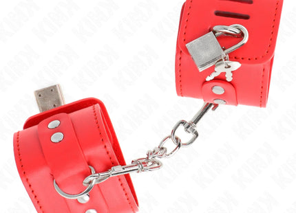 KINK - HANDGELENKFESSELN MIT VORHÄNGESCHLOSS VERSCHLUSS ROT VERSTELLBAR 16-23 CM X 5,5 CM
