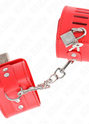 KINK - HANDGELENKFESSELN MIT VORHÄNGESCHLOSS VERSCHLUSS ROT VERSTELLBAR 16-23 CM X 5,5 CM