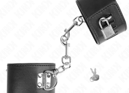 KINK - HANDGELENKFESSELN MIT VORHÄNGESCHLOSS VERSCHLUSS SCHWARZ VERSTELLBAR 16-23 CM X 5,5 CM