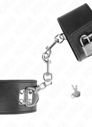 KINK - HANDGELENKFESSELN MIT VORHÄNGESCHLOSS VERSCHLUSS SCHWARZ VERSTELLBAR 16-23 CM X 5,5 CM