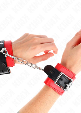 KINK - HANDGELENKFESSELN ROT MIT SCHWARZEM GÜRTEL VERSTELLBAR 17-28 CM X 6 CM