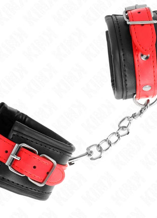KINK - HANDGELENKFESSELN SCHWARZ MIT ROTEM GÜRTEL VERSTELLBAR 17-28 CM X 6 CM