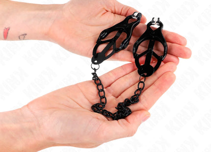 KINK - JAPANISCHE KLEEBLATT-NIPPELKLAMMERN MIT KETTE SCHWARZ 30 CM
